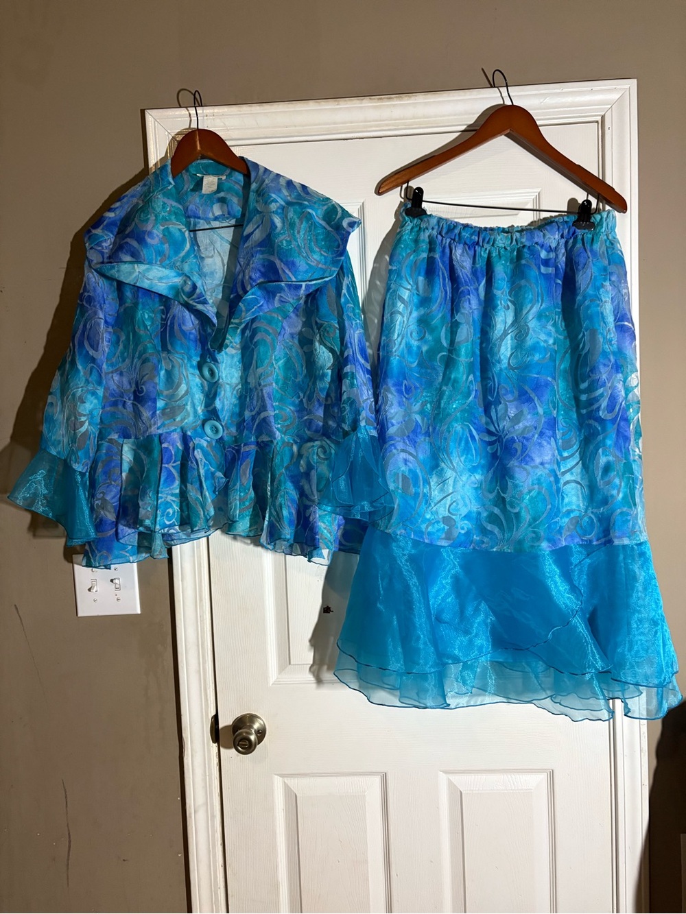 Turquoise Floral High-Low Organza Skirt - Women's